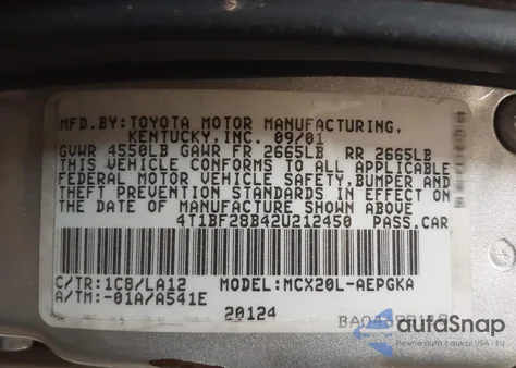 2002 Toyota Avalon Xls from USA, damaged, VIN 4T1BF28B42U212450